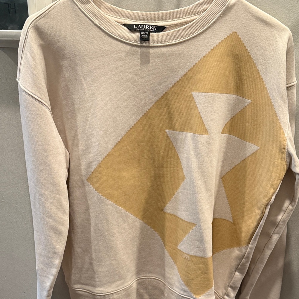 Ralph Lauren Cream and Gold Geometric Crewneck Sweater